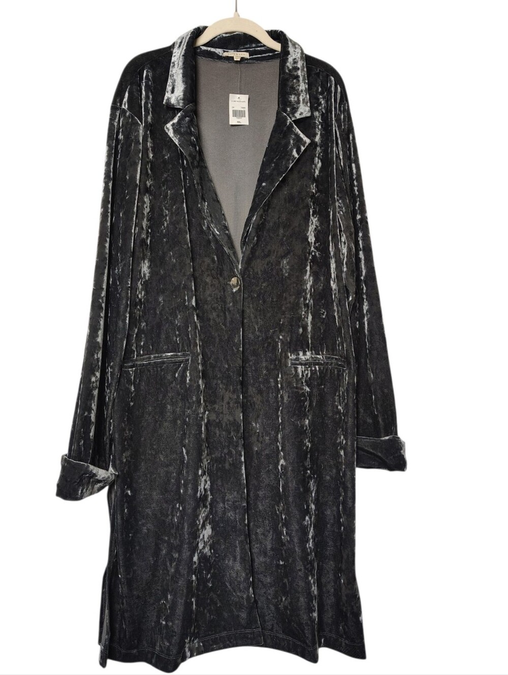 Kate & Sam Dark Gray Velvet Longline Duster Whimsigoth Jacket Coat Sz L